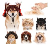 GWCYMYD 6 PCS Dog And Cat Wig Set, Adjustable Costume Hairpiece