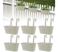 GWCYMYD 6Pcs Oval Metal Hanging Planter, Railing Planter Box with Detachable Hooks, Large Hanging Flower Pots Indoor Outdoor for Railing Fence Balcony Garden Home Decoration (6PCS)