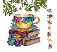 GWCYMYD Acrylic Puzzle Suncatcher, DIY Jigsaw Window Hanging Decor with Chain, Stained Glass Effect Flower Teacup Bird Ornament for Home Room Wall Craft Gift(Style 1)