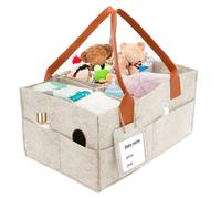 GWCYMYD Baby Diaper Caddy, Thickened Felt Nursery Storage Baskets with PU Leather Handle, Large Nappy Caddy Organiser Newborn Essentials for Home Outdoor New Parent