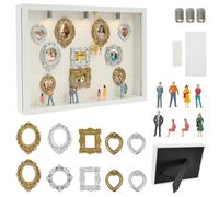 GWCYMYD DIY Mini Museum Shadow Box, Personalised 3D Memory Keepsake Display Case with Lights, White Deep Picture Frame Craft Kit with Vintage Mini Frames & Figurines for Wedding