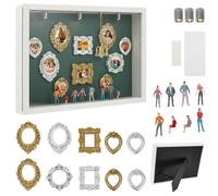 GWCYMYD DIY Mini Museum Shadow Box, Personalised 3D Memory Keepsake Display Case with Lights, White Deep Picture Frame Craft Kit with Vintage Mini Frames & Figurines for Wedding