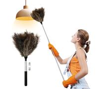 GWCYMYD Extendable Ostrich Feather Duster, 45'' Reusable Ostrich Feather Duster with Metal Handle, Fluffy Natural Genuine Feathers Cleaning Supplies for Cleaning Ceiling Fan, Blinds, Car (Black 116cm)