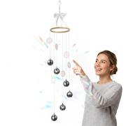 GWCYMYD Hanging Disco Ball Sun Catcher, 80 cm Bamboo Circle Shell Wind Chime, Sparkly Mirrored Light Reflector Ornament for Bedroom Window Party Wedding Home Decor, White