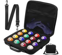 GWCYMYD Pool Ball Storage Bag with Mesh Pocket, Pool Ball Holder with Carry Handle and Adjustable Shoulder Strap, 16 Holes Travel Billiard Case for Carrying Pool Balls