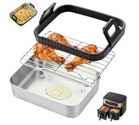 GWCYMYD Stainless Steel Air Fryer Liner Tray, Deep Baking Tin with Wire Rack & Silicone Handle, Dual Zone Roasting Pan Compatible for Ninja AF400UK AF451UK (3PCS)