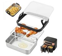 GWCYMYD Stainless Steel Air Fryer Liner with Lid, Deep Baking Tray and Drain Rack, Food Roasting Tin Compatible for Dual AF400UK AF451UK (4PCS)