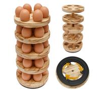 GWCYMYD Wooden Egg Holder, 360 Rotating Dispenser Stand, 5 Tier Vintage Pine Storage Rack, 30 Capacity Fresh Food Display Skelter for Home Kitchen Worktops