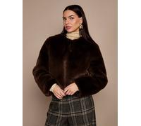 Gwd By George W. Davies Gwd Reece Faux Fur Chocolate Brown Jacket In Charcoal Charcoal M