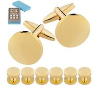 GWD Mens Cufflinks Stainless Steel Tuxedo Shirt Studs Set with Gift Box Silver Black Gold Cuff link Jewelry Gift Wedding Business, 0.67in, Metal, no gemstone