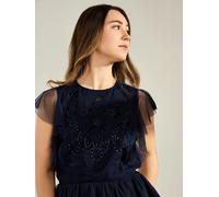 GWD Zoey Sparkle Navy Mesh Embellished Top - Navy - 12