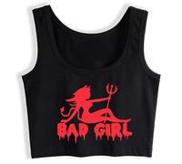 Gwdqone Bad Girl Satanic Evil Graphics Design Cotton Crop Top Hotwife Humor Fun Flirting Tank Tops Girl's Black