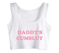 Gwdqone Daddy's Cumslut Print Crop Top Woman Flirty Yoga Sport Top Sleeveless for Woman White