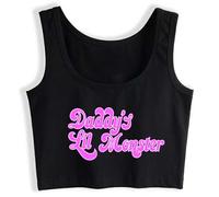 Gwdqone Daddy's Girl Little Funny Woman Monster Cotton Sleeveless Crop Top Black