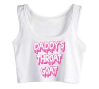 Gwdqone Daddy's Slut Cum Throat Crop Top Sleeveless Cotton Woman Tank Top Vest White