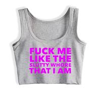 Gwdqone Fuck Me Slutty Whore Cotton Woman Sleeveless Crop Top Silver