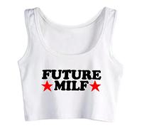 Gwdqone Future Milf Design Breathable Women's Slim Fit Sleeveless Crop Top Summer White