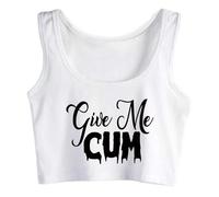 Gwdqone Give Me Cum Slut Crop Top Sleeveless Cotton Woman Tank Top Vest White