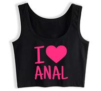 Gwdqone I Love Anal Funny Woman Cotton Sleeveless Crop Top Vest Black