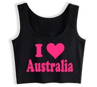Gwdqone I Love Australia Cotton Crop Top Sleeveless Woman Girl Tank Top Vest Sport Black