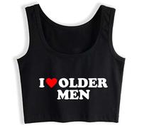 Gwdqone I Love Older Men Crop Top Funny Flirting Tank Top Hotwife Cotton Naughty Sleeveless Black