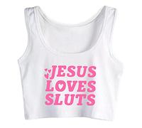 Gwdqone Jesus Loves Sluts Woman Cotton Sleeveless Crop Top White