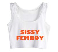 Gwdqone Sissy Femboy Crop Top Funny Flirting Tank Top Hotwife Cotton Naughty Sleeveless White