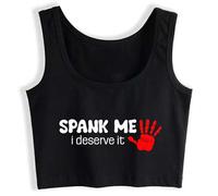 Gwdqone Spank Me I Deserve It Cotton Crop Top Sleeveless Woman Slut Tank Top Vest Black