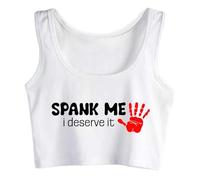 Gwdqone Spank Me I Deserve It Cotton Crop Top Sleeveless Woman Slut Tank Top Vest White