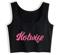 Gwdqone Swinging Lifestyle Hotwife with A Hall Pass Tank Top Round Collar Summer Slim Fit Crop Top Vest Black
