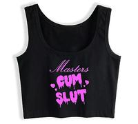 Gwdqone Woman Master's Cum Slut Funny Sleeveless Cotton Crop Top Vest Black