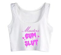 Gwdqone Woman Master's Cum Slut Funny Sleeveless Cotton Crop Top Vest White