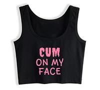 Gwdqone Womens Cum On My Face Kinky Oral Sex Sleeveless Crop Top Black