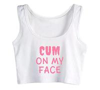 Gwdqone Womens Cum On My Face Kinky Oral Sex Sleeveless Crop Top White
