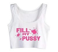 Gwdqone Women's Fun Flirty Fill My Pussy Hot Wife Tank Top Slim Fit Sport Sleeveless Crop Top White
