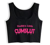 Gwdqone Yes Daddy Crop Top Daddy's Little Cumslut Letters Print Sleeveless Tank Top Black