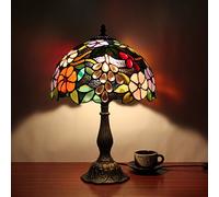 Gweat Tiffany 12 Inch Vintage Pastoral Gorgeous Flowers Stained Glass Tiffany Style Table Lamp