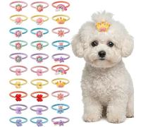 GWEOR 30 Pieces Pet Accessories, Dog Bows & Elastic Bands for Dogs, Bow Ties with Rainbow Crown and Flowers for Small Dogs and Cats