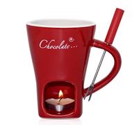 Gwezmxs Chocolate Fondue Mug Set with Fork, Ceramic Melting Cup Cookware Candy Hot Pot for Cheese Butter Heated, 200ml, Red