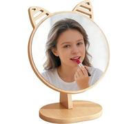 Gwezmxs Mirror for Dressing Table, Standing Desk Small Mirror with Wooden Frame Cat Ear Style for Girl's Room & Bathroom - 6.7“×3.7”×9.1“