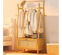 GWFBLID Clothes Rack with Hooks Hanging Rail Freestanding wood Hanger Wooden Hall Tree with a basket Multi-Purpose Coat Rack Stand with Storage Drop Zone Organizer entryway for Bedroom Hallway Office