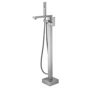 GWFBLID Freestanding Tub Faucet Free Standing Tub Filler Matte Black Single Handle Stand Alone Brass Bathtub Faucet with Hand Held Shower and Swivel Waterfall Mixer Spout Floor Mount Outdoor Shower