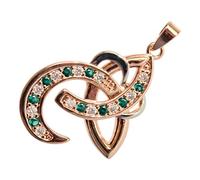 GWG Jewellery 18K Rose Gold Coated Celtic Trinity Knot Adorned with Emerald Green Stones and White Gold Coated Heart 2 Tone Pendant Necklace in Gift Box for Women