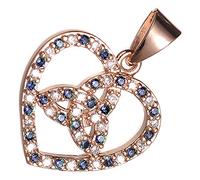 GWG Jewellery 18K Rose Gold Coated Celtic Trinity Knot Inside Heart Ornated with Sapphire Blue Stones Unusual Love Pendant Necklace in Gift Box for Women