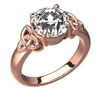 GWG Jewellery 18K Rose Gold Coated Ring with Large Transparent Stone Graced with Celtic Trinity Knots on Sides - 7 in Gift Box for Women