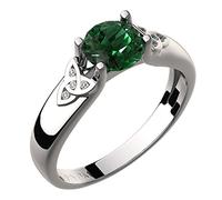 GWG Jewellery 925 Sterling Silver Celtic Ring Emerald Green Stone and Trinity Knots Adorned with Crystals - 8 in Gift Box for Women
