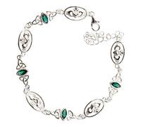 GWG Jewellery 925 Sterling Silver Irish Claddagh and Celtic Trinity Knot Graced with Emerald Green Marquise Crystal Links Bracelet in Gift Box for Women