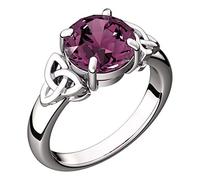 GWG Jewellery 925 Sterling Silver Ring with Large Amethyst Colour Stone Graced with Celtic Trinity Knots on Sides - 9 in Gift Box for Women
