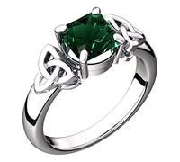 GWG Jewellery 925 Sterling Silver Ring with Large Emerald Green Square Stone Graced with Celtic Trinity Knots on Sides - 7 in Gift Box for Women