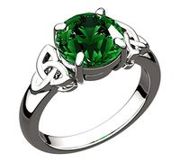 GWG Jewellery 925 Sterling Silver Ring with Large Emerald Green Stone Graced with Celtic Trinity Knots on Sides - 6 in Gift Box for Women